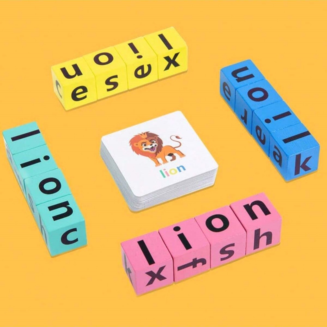 Wooden Blocks Stacking - Alphabet-Rechtschreibbrettspiel für Kinder, 16 Buchstabenblöcke +