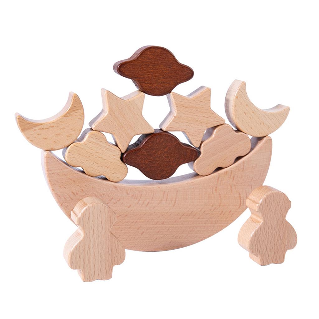 Wooden Blocks Stacking - Montessori-Spielzeug Mond-Stapelblöcke Souptoys Puzzle-Spielzeug Stern-Balanceblöcke für