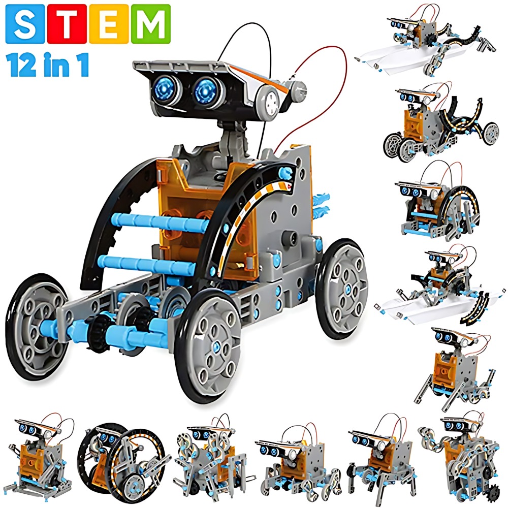 Science Experiment Kit - Solar-Roboter-Bausteine, 12-in-1-Wissenschaftsexperiment-Set, pädagogisches DIY-Montage-Konstruktionsspielzeug für Kinder,