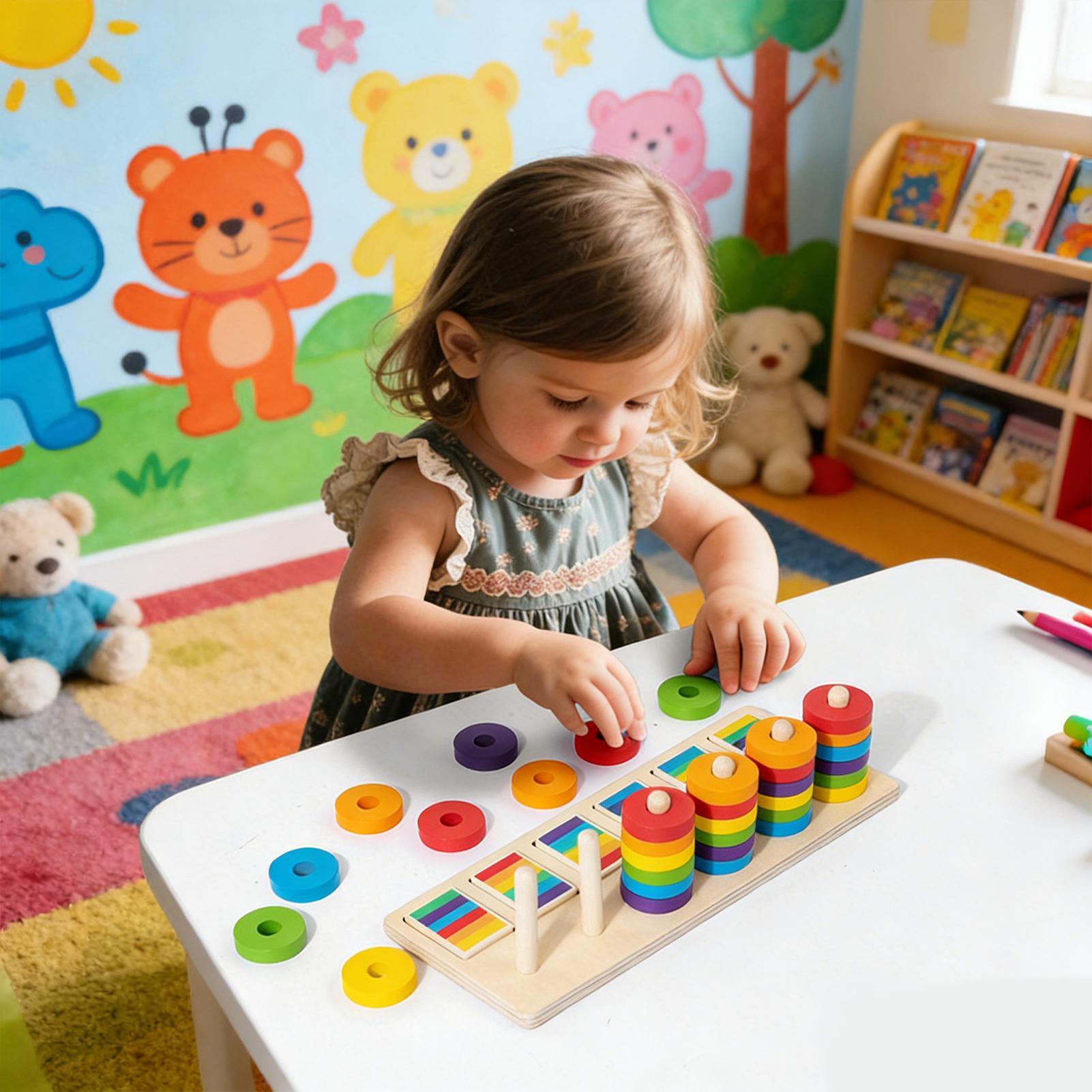 Wooden Blocks Stacking - Holz-Stapelspielzeug Lernspielzeug Farbzuordnungsspiel für Kinder ab