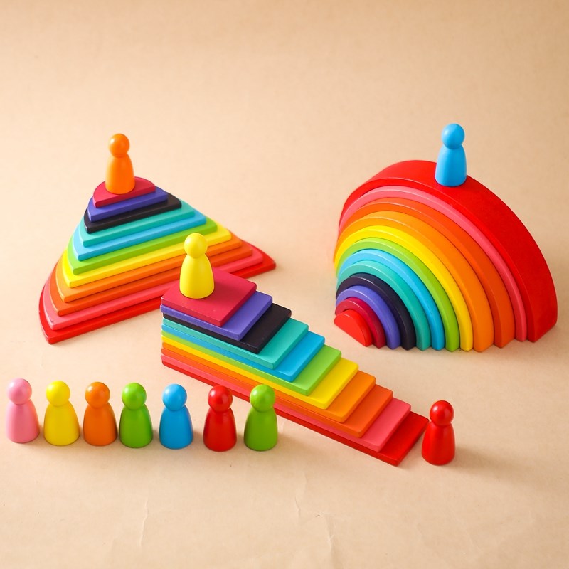 Wooden Blocks Stacking - Montessori Holz Block Spielzeug Baby Gebäude