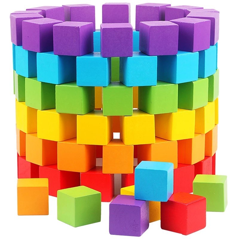 Wooden Blocks Stacking - 30 Stück/Set 2x2cm Bunte Holzwürfel Bausteine