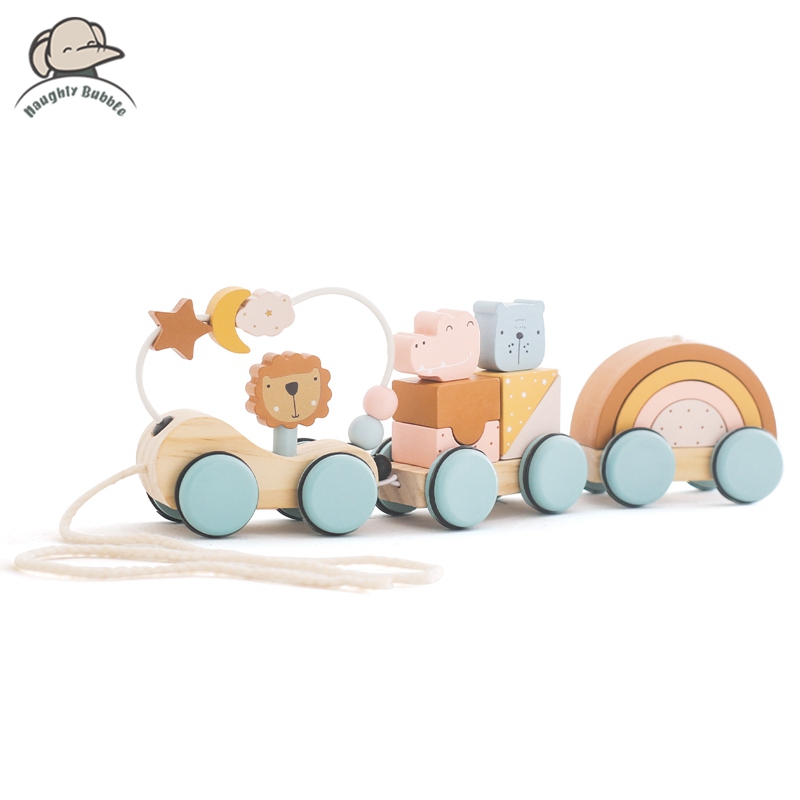 Wooden Blocks Stacking - Holz Montessori Spielzeug Tier Block Zug