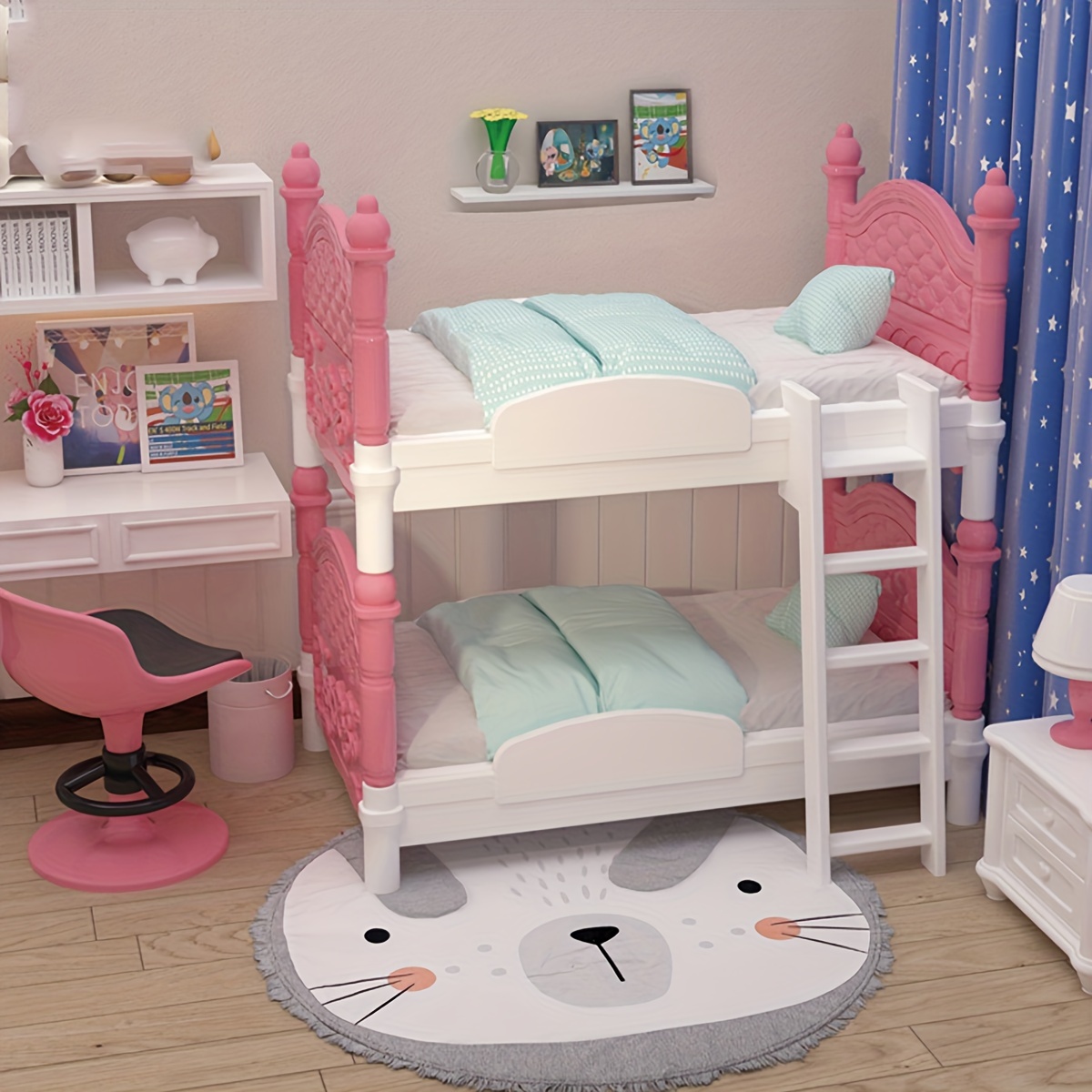 Dollhouse Furniture Set - Miniatur-Puppenhaus Doppelbett Schlafzimmer Dekoratives Spielzeug Puppenhaus-Zubehör